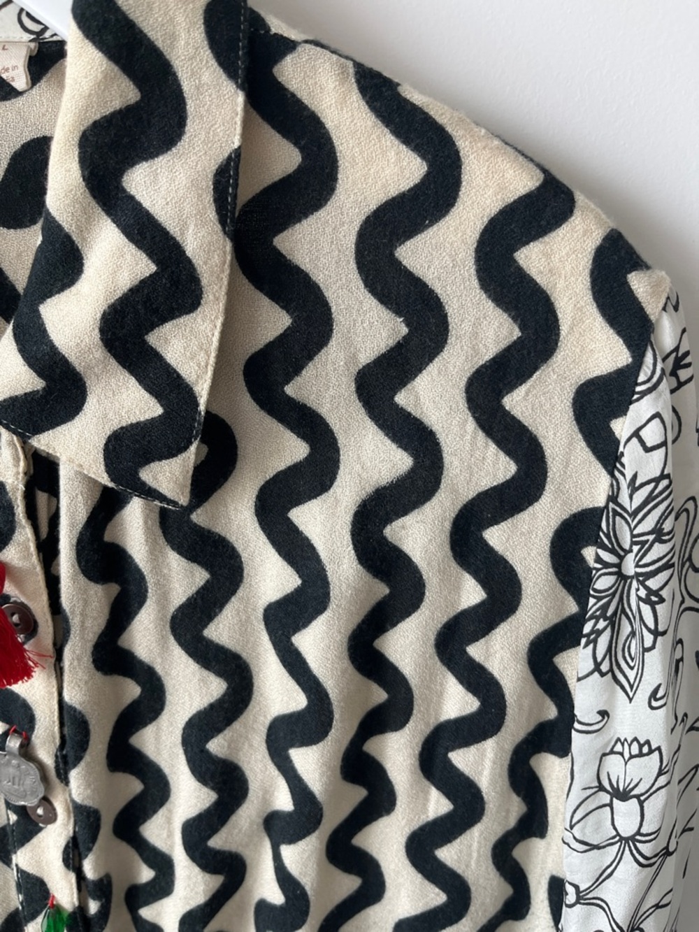 Embellished Black and Cream Floral-Print Blouse - Picture 2 of 12
